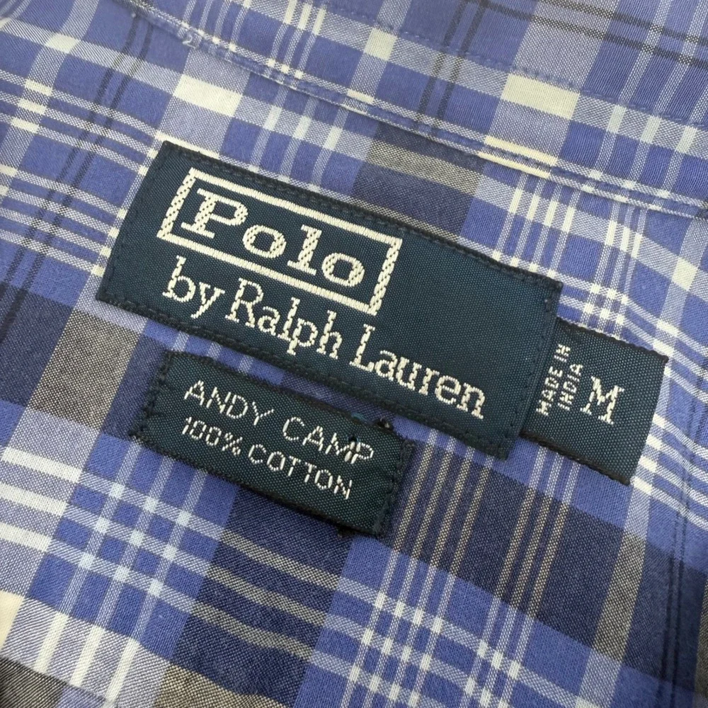 Polo Ralph Lauren Andy Camp Mens Medium Blue Plaid Cotton Short Sleeve Shirt